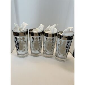 Vintage Kimiko Silver Shield/coat Of Arms High Ball Glasses Set Of 4